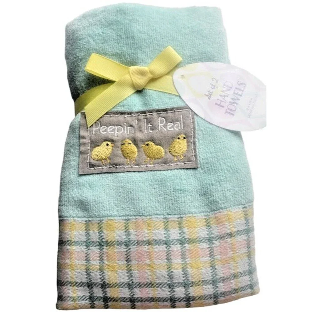 Easter Chicks Hand Towels Peepin It Real Bathroom Bath Summer Spring Set of 2